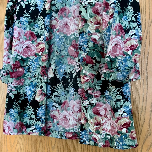 VINTAGE MERYL FASHIONS LTD FLORAL OPEN FRONT CUFFED 3/4 SLEEVE BLAZER JACKET 8 - Picture 3 of 5